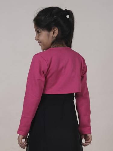 Image of KiddoPanti Girls Fleece Crop Length Shrug | Cotton Poly Fleece Fabric |Sequin Patch on Chest | Front Open Pearl Button Closure | Crop Length, Full Sleeve | Lightweigth & Breathable Girls Shrug