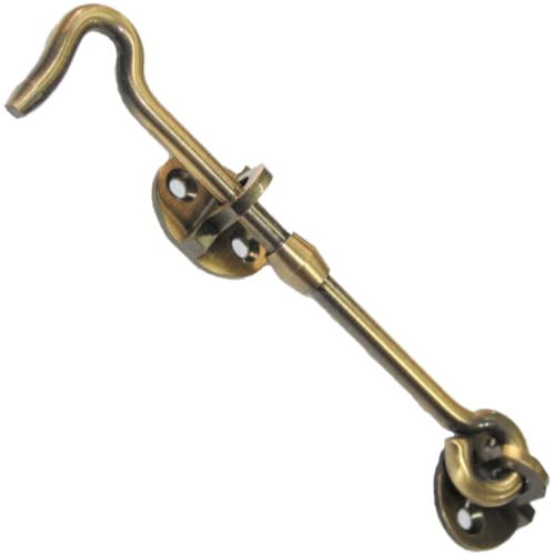 Image of RISEOM Brass Gate Hook and Eye /Window Hook for Double Doors Gates /Windows (Heavy Oval Eye) (Antique-6 inch, Pack of 4)