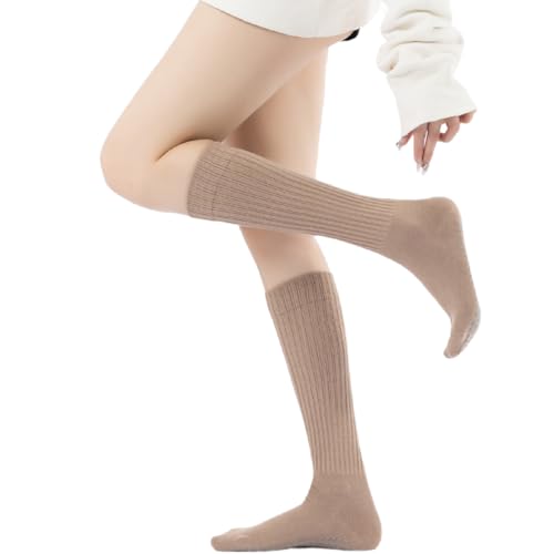 Image of Verdancy Yoga Pilates Socks with Grips for Women Ribbed Knee Highs Non Slip Cushioned Over the Calf Socks for Barre Ballet