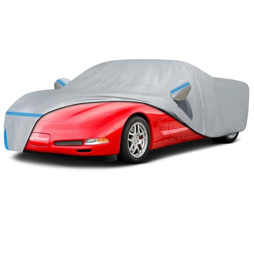 Image of Car Cover for 1997-2004 C5 Corvette, Waterproof Custom-fit All Weather Sun Rain Dust Snow Protection Outdoor C5 Full Car Cover with Door Zipper and Cotton Lining-Grey