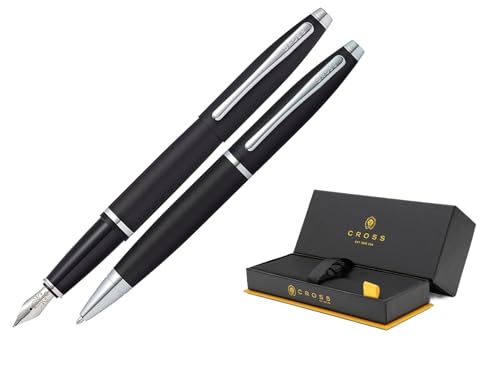 Image of Cross Calais Satin Chrome Ballpoint Pen and Fountain Pen with Medium Nib Set in Gift Box (AT0117-14MS)
