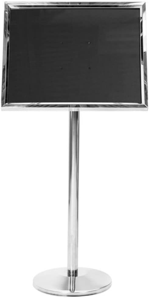 Aarco P-5C Single Pedestal Broadcaster Menu/Poster Holder; Chrome Base and Frame; Display Menus, Posters and Artwork; Fits any size paper up to 17 1/2" x 22 1/2"; Acrylic Window; Dimension 20" x 24"