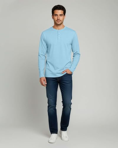 Image of Real Essentials 3 Pack: Mens Casual Long & Short Sleeve Cotton Henley Lightweight Button T-Shirt, Long Sleeve - Set