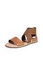 SOREL - Women's Ella Sandal, Leather or Suede Sandal with Stretch Straps, Camel Brown, 9 M US