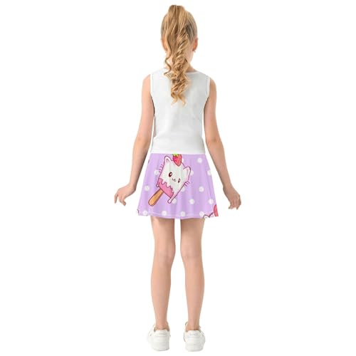 Blue Pink Girls' Shorts Athletic Skorts Kids Tennis Skirts Flowy Skort Cute Kawaii Cat Ice Cream Purple 4t4