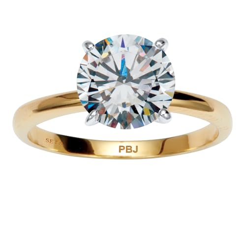 PalmBeach 3 TCW Yellow Gold-Plated Round Cubic Zirconia Solitaire Engagement Ring, Sizes 5-10