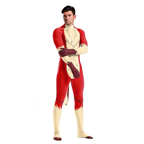 Image of Animal Full Bodysuit for Men Muscle Spandex Jumpsuit Furry Costume with Big Tail for Adult Cosplay Halloween Party