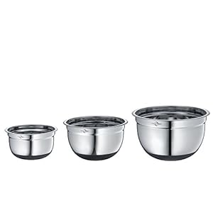 Stainless Steel Non-Slip Mixing Bowls with Silicone Bottom, 3 Piece, 3 Pc Set