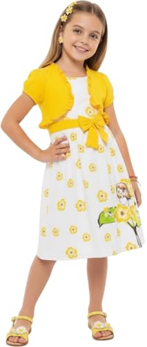 Image of ToBeInStyle Girls Two Piece Short Sleeve Dress and Matching Bolero Crop Cardigan Assorted Prints Cotton Blend Summer Outfit