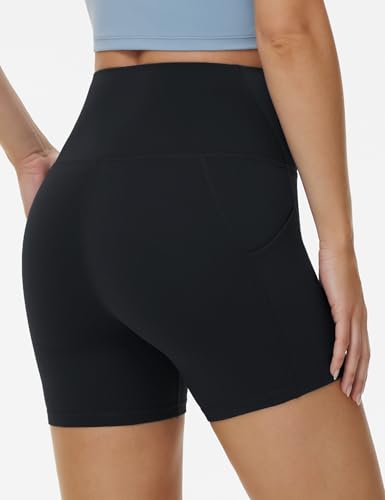 THE GYM PEOPLE Women's High Waist Yoga Shorts 5" Stretchy Tummy Control Biker Workout Running Short with Side Pockets2