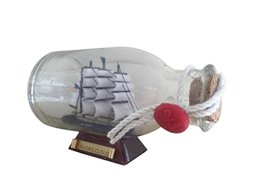 Hampton Nautical Flying Cloud Ship in a Glass Bottle, 5" , Brown