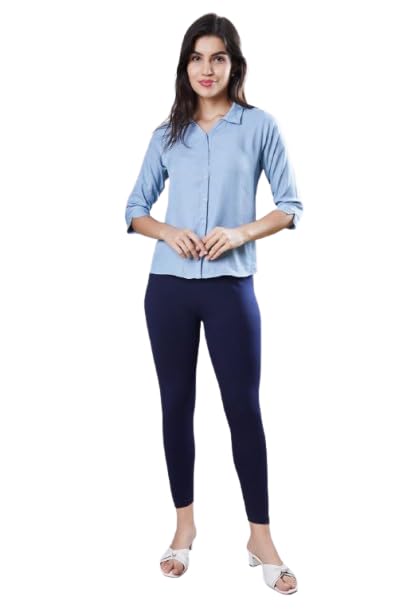 Ankle Length Regular Leggings for Women, Navy, High Waist, Stretchable-image-32