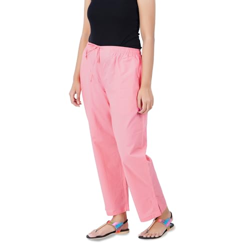 Image of Happy Bunny Parallel Pants for Women 100% Cotton Ankle Length Trousers Regular Fit with Elastic Drawstring Stylish & Pockets Casual Formal Wear for Office & Home