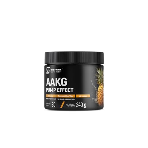 INSPORT Nutrition - AAKG Pump Effect - Arginin-Alpha-Ketoglutarat - Vitamin B6 - Pre-Workout-Conditioner - Zuckerfrei - 80 Portionen - 240g Pulver - Geschmack: (Ananas)