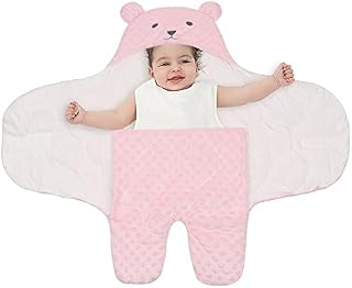 TURMIN Baby Hooded Swaddle with Legs, 2.0 TOG Wearable Blanket Super Soft Newborn Sleeping Bag Unisex Baby Swaddle Wrap Cute Bear Infant Clothes, Pink