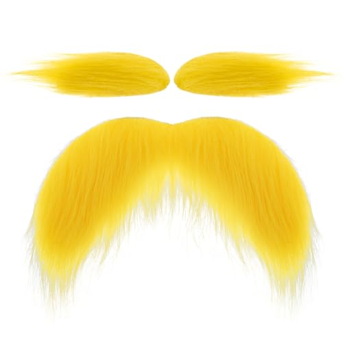 Photo de DIVINA VITAE Fausse Barbe Et Sourcils Ensemble Fausse Moustaches Et Sourcils Halloween Accessoires Amusants pour Barbes Collantes Moustaches Fête Noël Autocollantes Adultes Mascarade（Jaune） (Jaune)