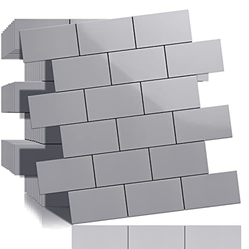 Dicofun Polished Grey Thick Pvc Peel And Stick Backsplash, Realistic Ceramic Tile Look Subway Tile Kitchen Backsplash Peel And Stick Wall Tiles #TOP8