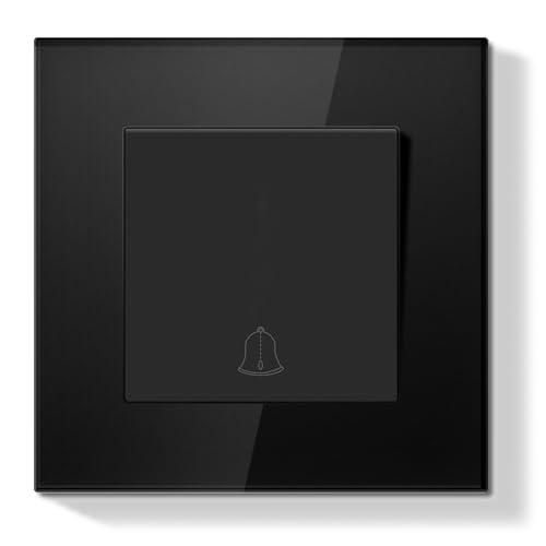BSEEDLIFE Interruptor de Timbre Empotrado,Pulsador con Marco de cristal,Moderno Pulsador Para Casa y Apartamento,Fácil Instalación (Terminales de Resorte),86 * 86mm Negro