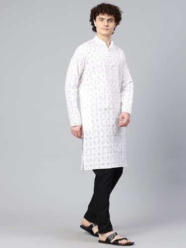 Image of Majestic Man Men's Cotton Regular Fit Ethnic Motifs Printed Long Kurta