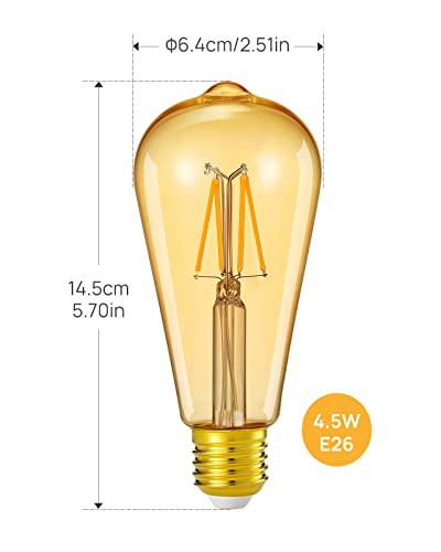 Linkind Smart Edison Bulbs, Wifi Led E26 Edison Bulbs, Dimmable St64 Vintage Filament Light Bulb, 45W Equivalent, 2200K Soft White, 350Lm, Compatible With Alexa, Google Home, No Hub Required, 2 Pack #TOP7