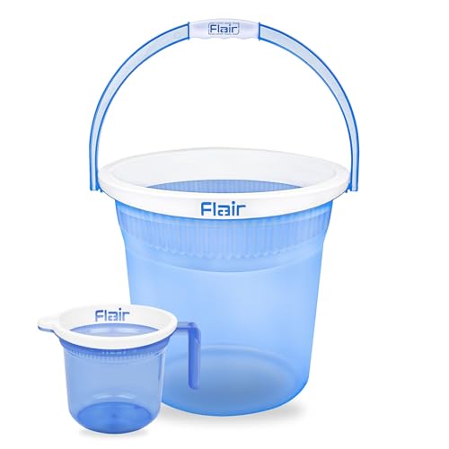 Image of FLAIR Estella Crystal Bathroom Essentials Set | 24L Plastic Bucket with 1.5L Mug | Transparent Blue | Premium Virgin Plastic, Durable & Multipurpose (T.Blue, 24 Bucket + 1.5 Mug LTR)