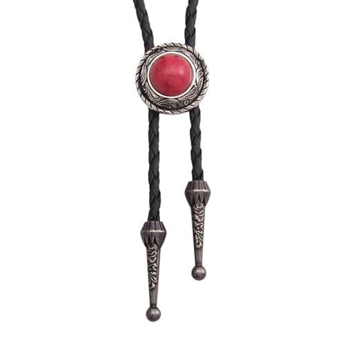 Image of GelConnie Bolo Tie for Men Women Western Cowboy Turquoise Leather Necktie | Natural Stone Bolo Tie Necklace for Women Rodeo Cowboy Leather Necktie Native American Western Cowgirl Ties Adjustable Cord