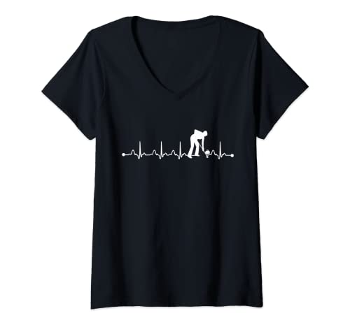 Mujer Curling Heartbeat EKG Pulse Curler Amante del jugador Camiseta Cuello V