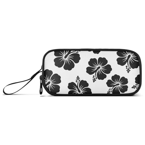 Image of Tropical Hawaiian Hibiscus Flowers Pencil Case Box Boys Girls Large Pencil Pouch Zipper Compartments Big Capacity Stationery Pen Bag for Kids Teens Adults School