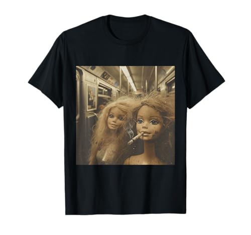 Distressed Doll Smoking Funny Doll Face Meme T-Shirt