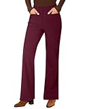 GRAPENT Wine Red Corduroy Pants Women Womens Fall Casual Wide Leg High Rise Stretch for Trouser Corduroy Pants, Wine Red, M, US Size 8 to 10