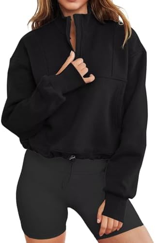 LEEDYA Women Long Sleeve Half Zip Sweatshirts Fall Oversized Tren...