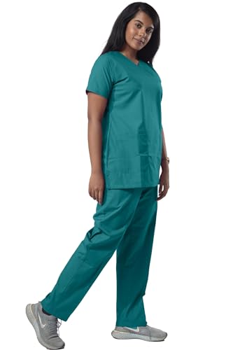 Image of Uniform Craft Women's 4 Pocket Scrub Suit Set | Medical Uniform | Cross V-Neck Poly Cotton | Short Sleeve Hospital Wear | Ideal for Doctors & Nurses (Dark Teal, 3XL)