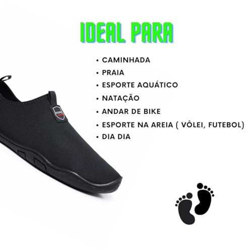 Sapatilha Neoprene Aquatica Nautica Praia Pesca Leve Macia Unissex (Preto, BR, Adulto, Numérico, 37)