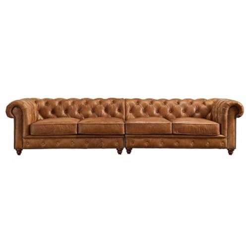 Image of Modern Classic Design Leatherette Luxury Chesterfield Sofa Set with Button Tufted, 4 Seater Sofa for Living Room, Home, Office, Bar, Hotel, Reaturant and Lobby, (Brown, 4 Seater Sofa)