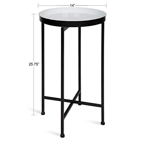 Image of Kate and Laurel Celia Round Foldable Tray Accent Table, 14 inch x 14 inch x 25.75 inch, White and Black, Modern Minimalist Design and Detachable Magnetic Tabletop