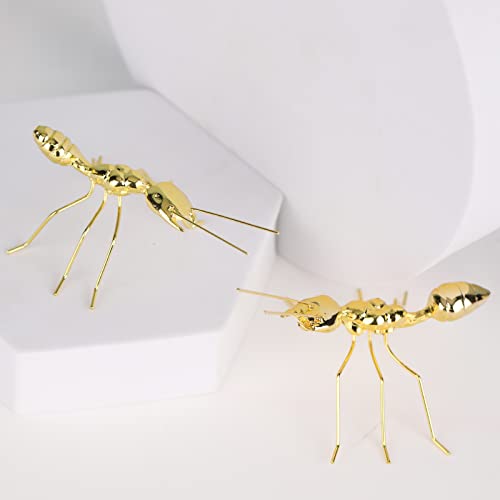Gold Ant Decor,Gold Decor 2-Piece Set Gold Ant Figurines,Brass Small Animal Decor Sculpture Butterfly Statue,Solid Metal Insect Ornament Mini Gold Ant Decorations, For Desktop Bookshelf Decor Animal #TOP3