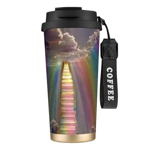 空の幻 コーヒーカップ 500ml真空断熱マグボトル 保温 保冷 多重構造 大容量 直飲み ストロー付き洗いやすい アウトドア 漏れ防止 サーモス水筒 食品グレードステンレス316 男女兼用 車用 父の日、母の日ギフト 外出、自宅、オフィス使用