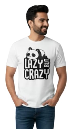 Image of Men's Cotton T-Shirt, Character-Inspired Lazy But Crazy Text T-Shirt Printed for Men and Boys, Round Neck, Half Sleeve, Regular Fit