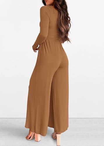 KIRUNDO Long Sleeve Jumpsuit for Women One Piece Outfits(Brown, XS) - image 2