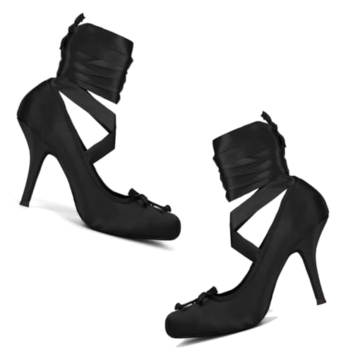 Women Satin Ballet High Heels Bow Round Toe Stiletto Heel Pumps Strappy 4 inch Stiletto High Heel Ballet Shoes Bow Slip On Dress Shoes Cross Strap Elegant Sexy 4-11 M US