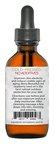 Berry Beautiful Red Raspberry Seed Oil - Cold Pressed From Locally Grown Raspberries - 100% Pure & Unrefined - 2 Fl Oz #TOP7