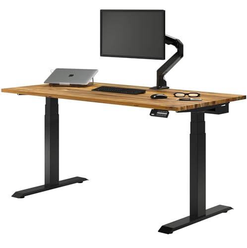 Image of Desky Dual Hardwood Sit Stand Desk - Electric Standing Desk - Dual Motor,3 Stage Adjustable Height Desk - Solid Wood Whole-Piece Top - Standing Desk with Cable Management
