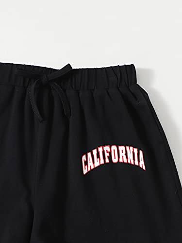 Shein Girls Short Sleeve Letter Graphic 2Pcs Crop Top And Track Shorts Set Black 11-12Y #TOP3