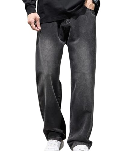 Men Wide Leg Jeans Vintage Baggy Straight Fit Denim Pants Elastic Waist Casual Street Trousers