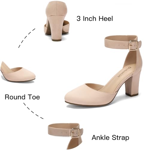 Image of 3 Inch Wide Width Chunky Heels for Women Closed Toe Heels Dress Shoes for Womens Round Pumps Ankle Strap Block Heel Bridesmaid Wedding Prom Party Comfortable (Run Large, Size Half Down)