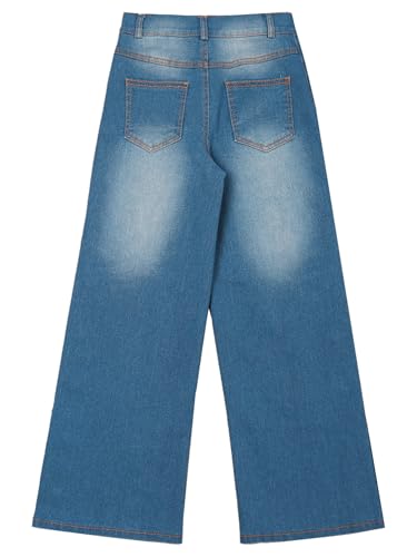 Girls' Bootcut Denim Jeans Wide Leg Pants with Deep Pockets for Chilren School Daily Wear4