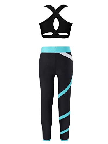 YEAHDOR Kids Girls 2 Pcs Sport Outfit Gymnastics Dance Athletic Outfits Sleeveless Crop Top with Leggings Set Dancewear Black 16 Years2