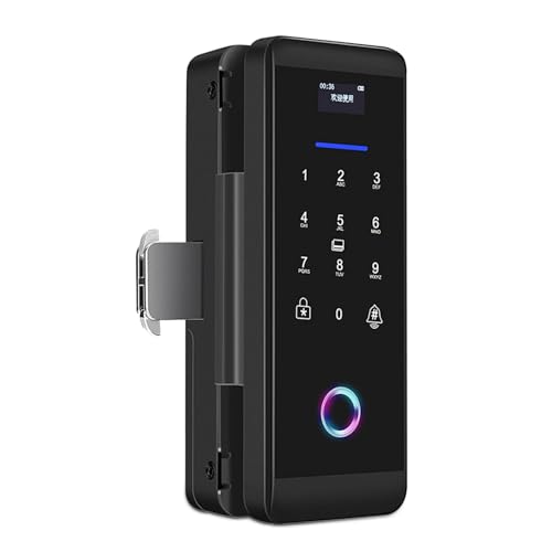 Smart Glass Door Lock, Electronic Security Biometric Fingerprint Password IC Card Bluetooth APP Remote Unlock Door Access Control System for Home Office(Black)