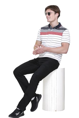 Image of SANE ORIGINALS T-Shirt for Men with Pocket || Textured Striped Polo for Men