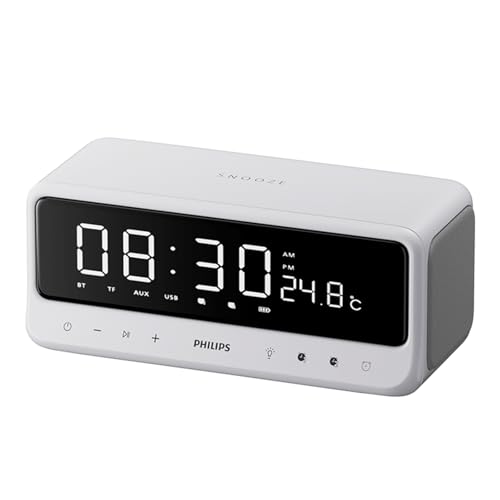 La Mejor Selección de Despertadores los 10 mejores. 47 Philips Bocina Bluetooth con Ajuste de Doble Reloj Despertador, Modo de Repetición, Ajuste de luz Nocturna de Atmósfera de Tres Velocidades, para Hogar y Dormitorio, Niños de...